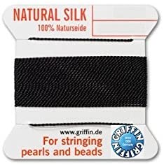 Griffin natural silk thread for stringing pearls and beads Size #6 Black
