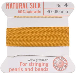 Griffin Silk Beading Cord & Needle Size 4 Amber Yellow